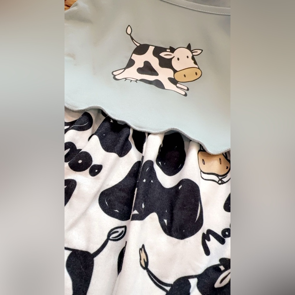 Cute Cow Print Shorts with Scalloped Hem Paired with a Babydoll Tee
